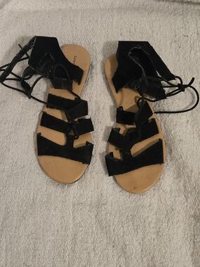 George Black Suede Lace-Up Gladiator Sandals